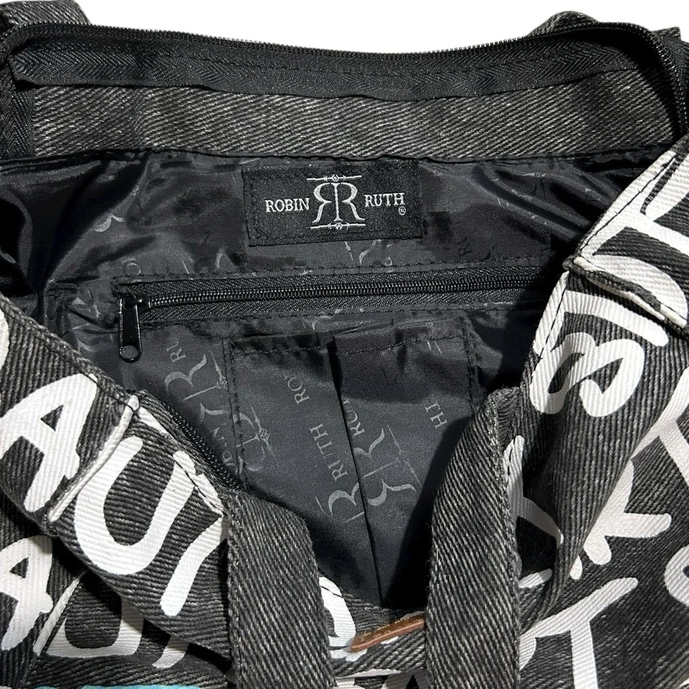 ROBIN RUTH Stuttgart Canvas Tote Bag Black White Aqua Graffiti 100% Cotton NWT